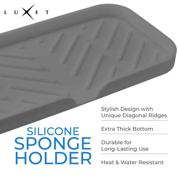 Silicone Kitchen Sink Tray Soap Dish Holder with Built-in Drain Lip  Countertop Sink Scrubber Brush Sponge Bottles Organzer Drain